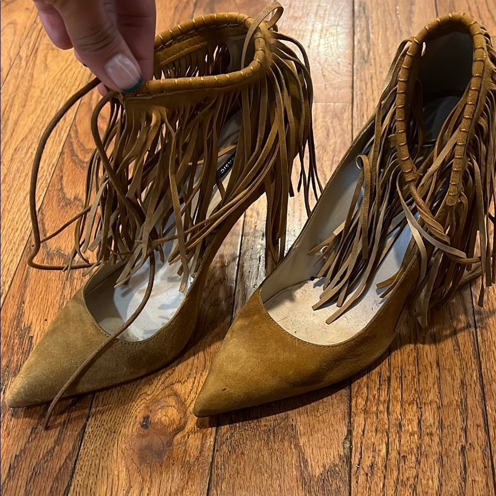 Fringed Tan stiletto Shoes